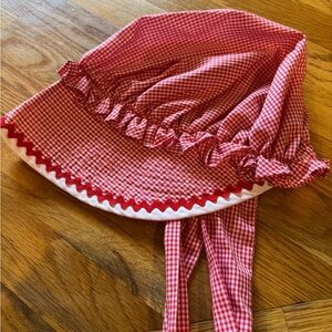 Vintage Red Gingham Bonnet with Rickrack Trim